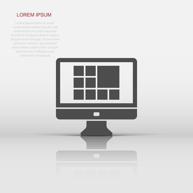 Computadora personal en estilo plano Ilustración vectorial de PC de escritorio en un fondo aislado Concepto de negocio de señalización de visualización de monitor