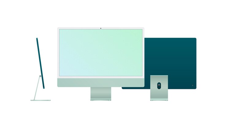 Vector computadora personal móvil. vista frontal, lateral y trasera, nuevo modelo 2021. mockup 360 realista. ilustración vectorial