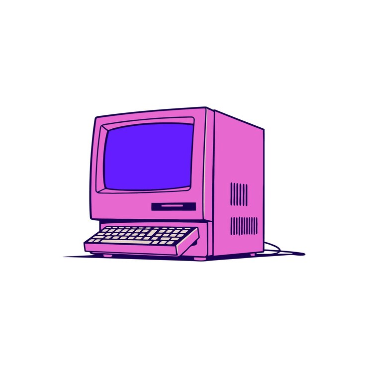 Vector una computadora personal retro de los años 80 una ilustración vectorial una pc rosa vintage divertida y colorida
