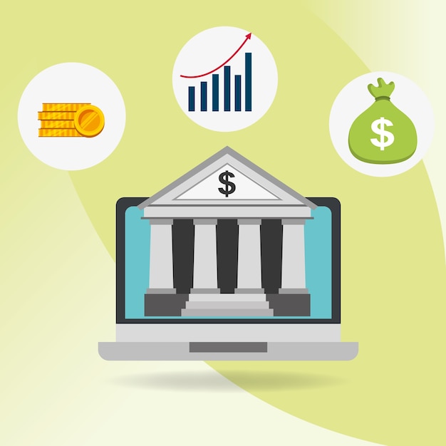 computadora portátil con la aplicación del banco financiar dinero digital