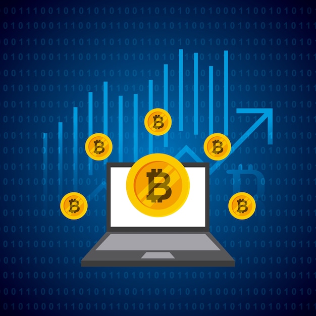 Vector computadora portátil con bitcoin