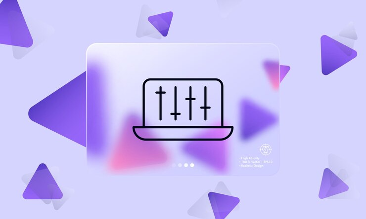 Vector computadora portátil con control deslizante icono de línea configuración del panel ajustar cambiar configuración sintonizar instalar menú de navegación concepto de tecnología glassmorphism icono de línea vectorial para negocios y publicidad