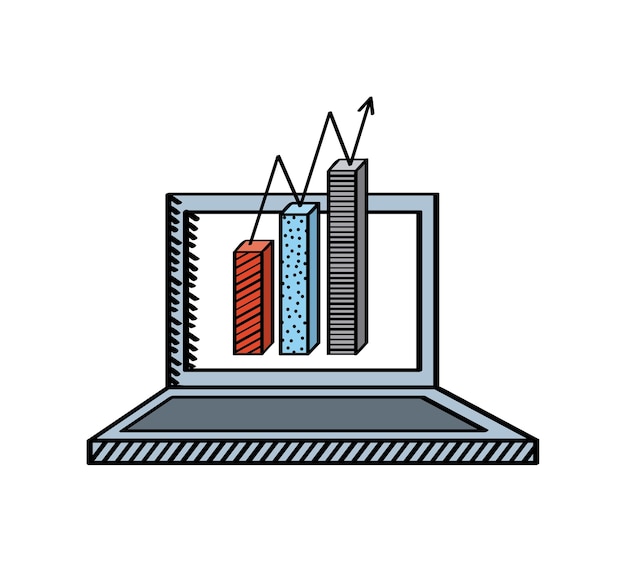 Computadora portátil con el icono de gráfico de barras