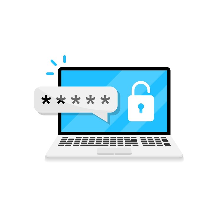 Vector computadora portátil con icono de notificación de contraseña en estilo plano ilustración de vector de autenticación sobre fondo aislado concepto de negocio de signo de verificación de inicio de sesión