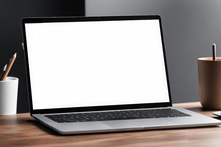 Vector una computadora portátil con una pantalla blanca que dice macbook en la pantalla