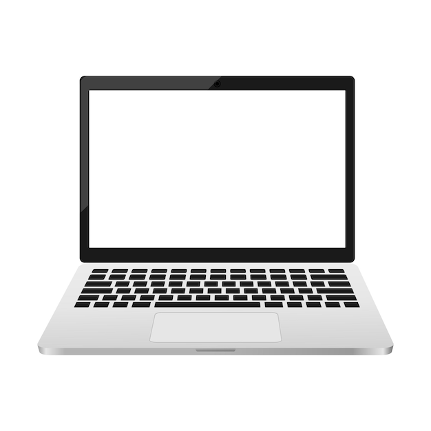 Vector computadora portátil con pantalla blanca vacía dispositivo de computadora abierta realista 3d portátil