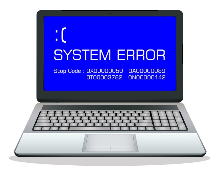 Vector computadora portátil con pantalla de error