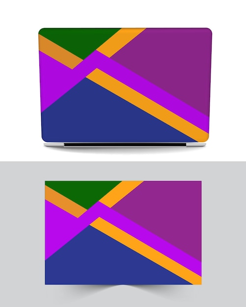 una computadora portátil púrpura y azul con un diseño colorido en el frente