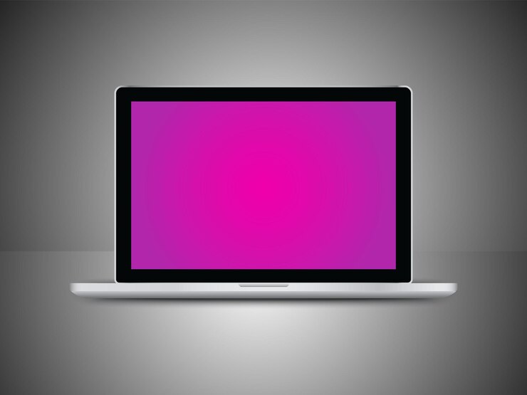 Vector una computadora portátil púrpura con una pantalla púrpura que dice una pantalla pórpura