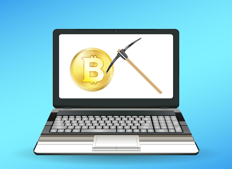 Vector computadora portátil que muestra el concepto de vector de minería de bitcoin