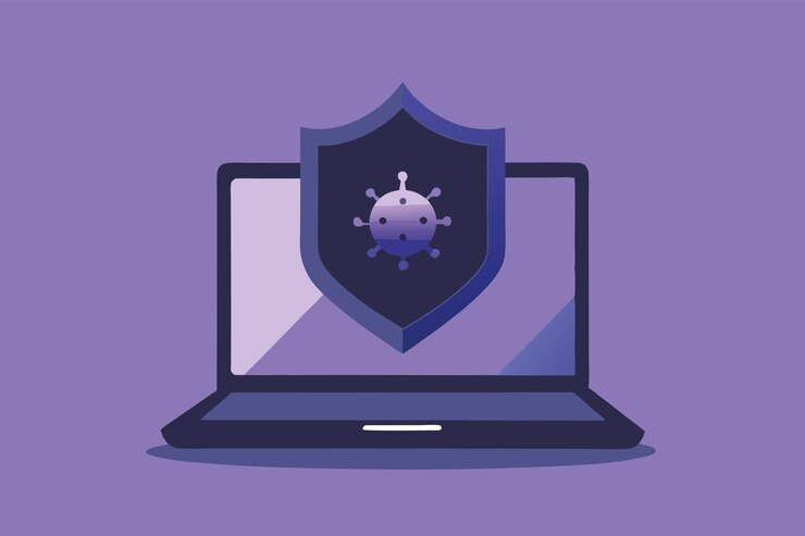 Vector computadora portátil con símbolo de escudo de seguridad concepto de seguridad de protección de datos en internet