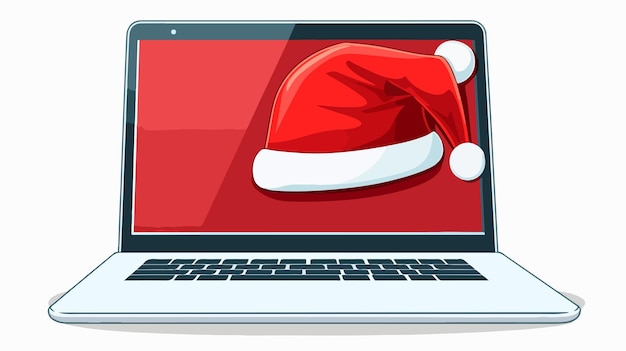 una computadora portátil con un sombrero de Papá Noel en la pantalla y un sombrerito de Papá Santa en la pantalla