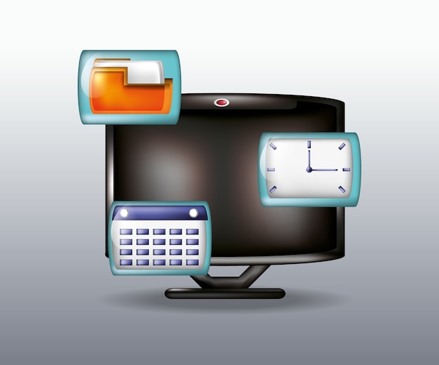 Vector computadora con reloj