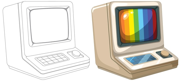 Vector computadora retro y televisión antigua