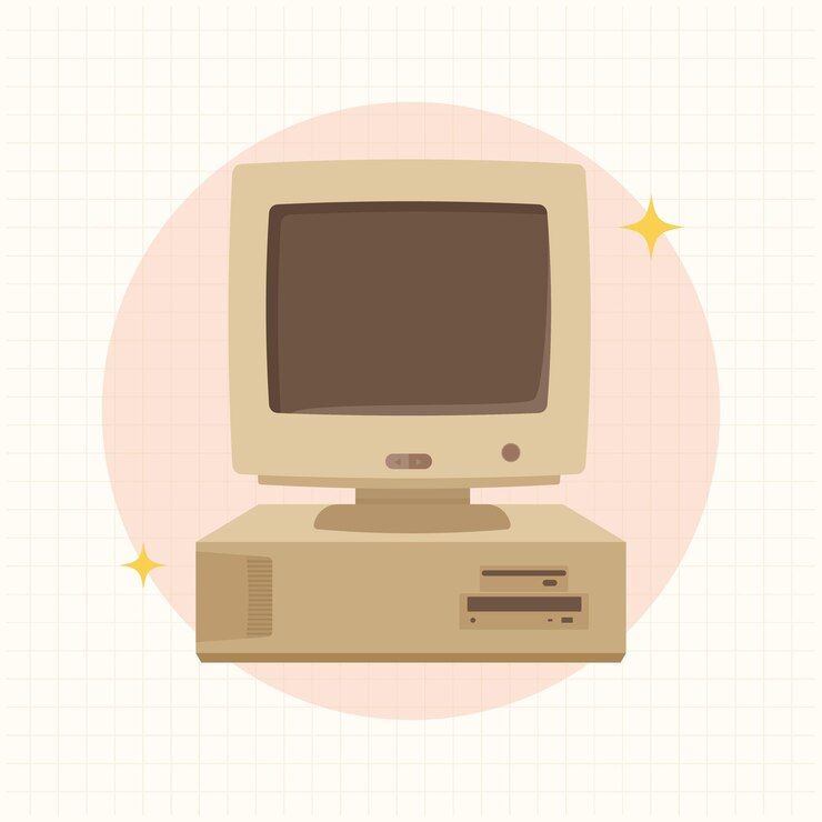Vector computadora retro vieja computadora clásica computadora vintage estilo de diseño plano