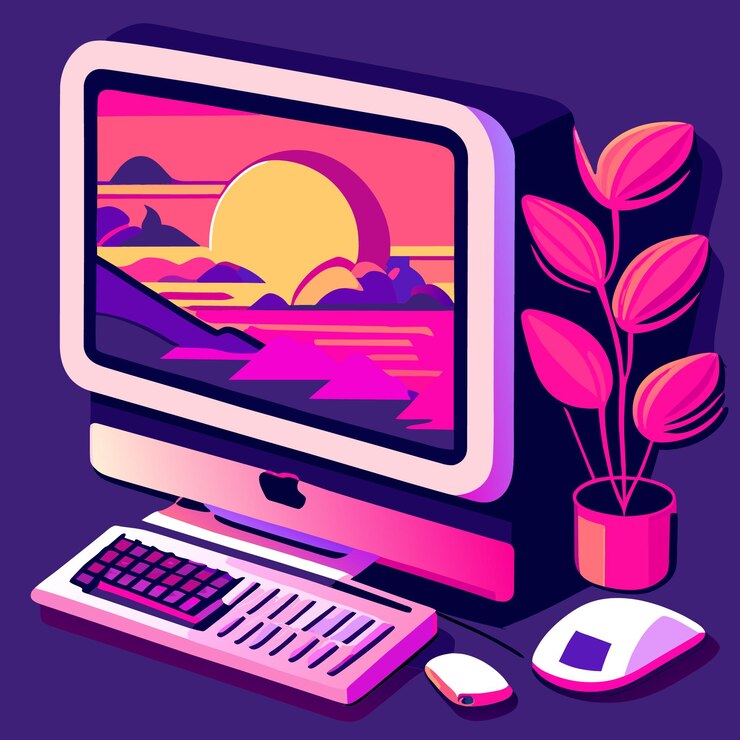 Vector computadora rosa retro