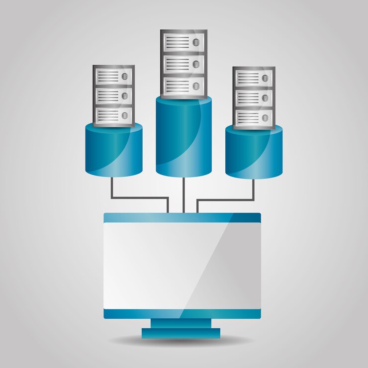Vector computadora y servidor de base de datos compartiendo comunicación