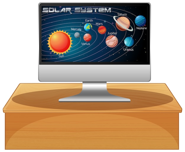 Computadora con sistema solar en pantalla