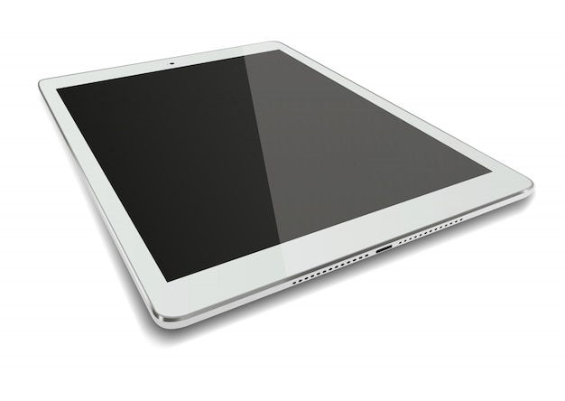 Computadora Tablet pc con pantalla en negro aislada sobre fondo blanco.