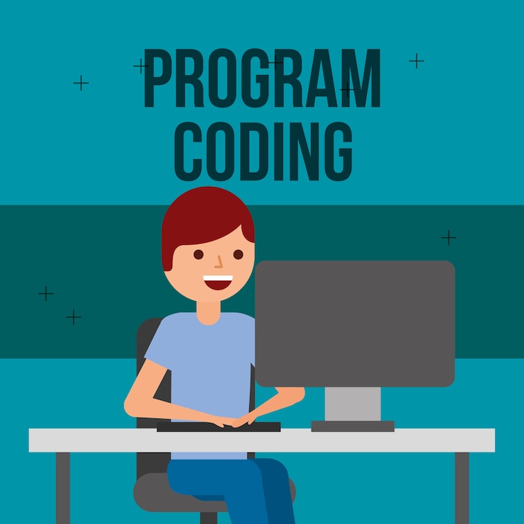 Vector computadora de trabajo del programador en la codificación del programa de escritorio