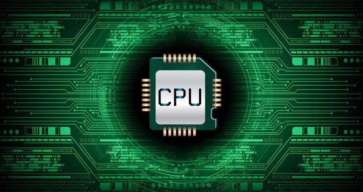 Vector una computadora verde y negra con la palabra cpu.