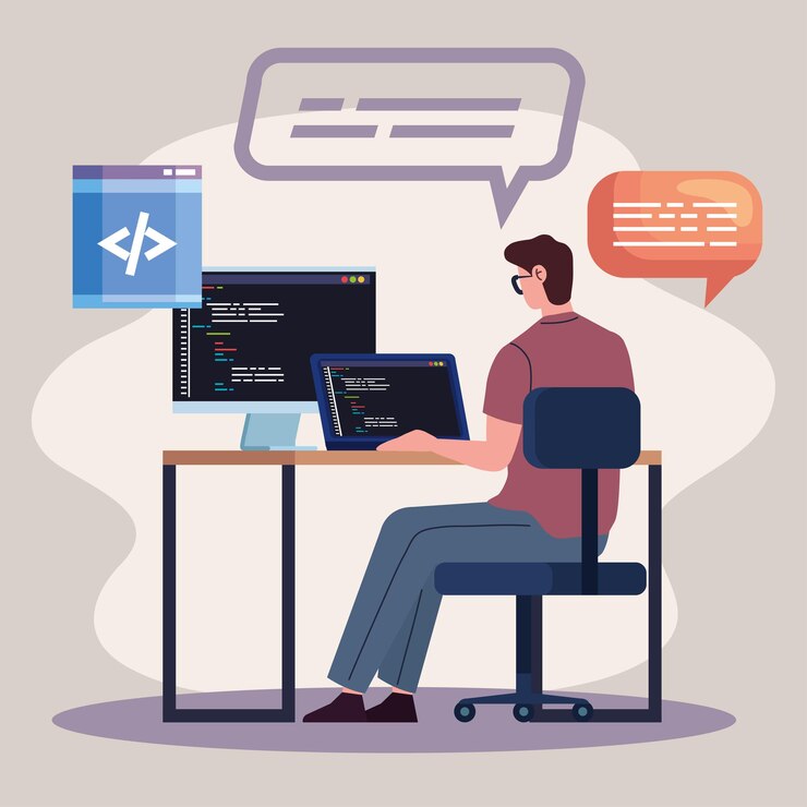 Vector computadoras de programador en el lugar de trabajo