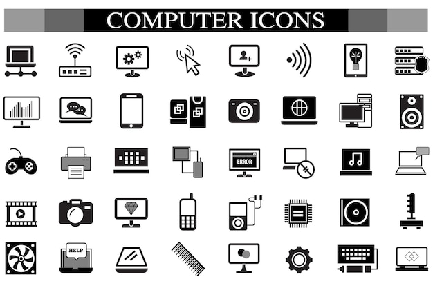 Computer icon set Computer network website server web design monitor tablet and laptop icons