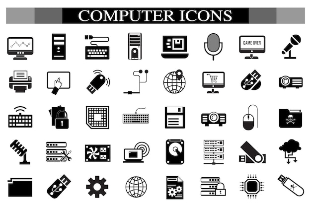 Computer icon set Computer network website server web design monitor tablet and laptop icons