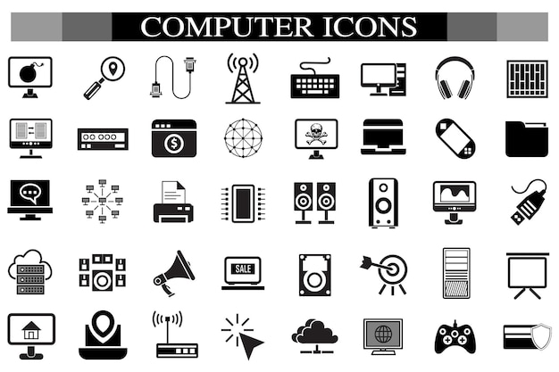 Computer icon set Computer network website server web design monitor tablet and laptop icons