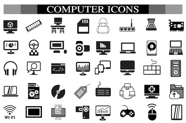 Computer icon set Computer network website server web design monitor tablet and laptop icons