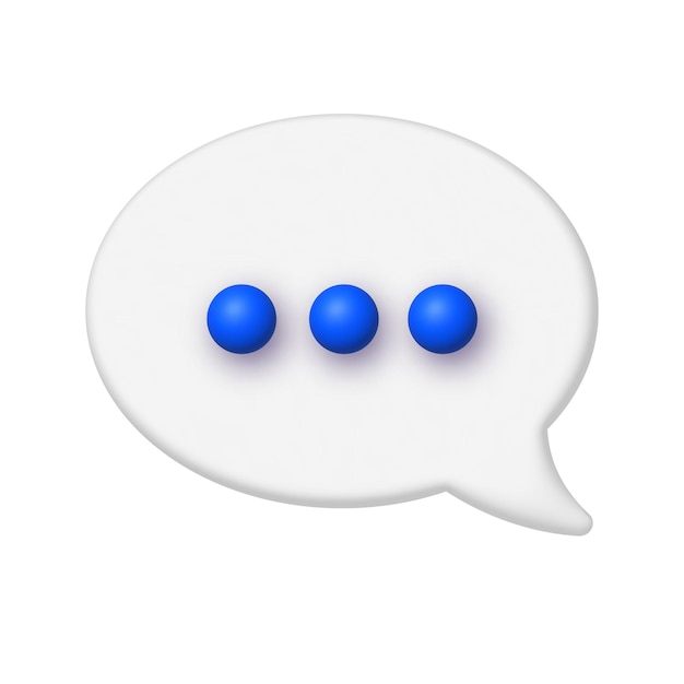 Comunicación Chat Icono 3D Bocadillo de diálogo blanco con tres puntos azules Ilustración vectorial