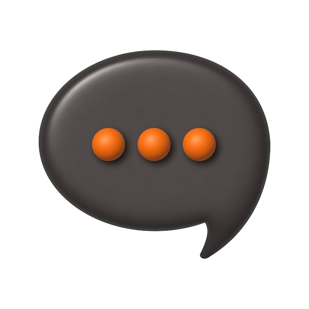 Comunicación Chat Icono 3D Bocadillo de diálogo marrón con tres puntos naranjas Ilustración vectorial