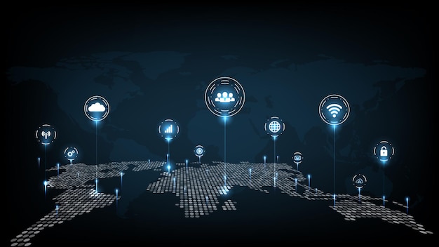 Comunicación y conexión wifi a Internet inalámbrica de alta velocidad global. Telaraña de red