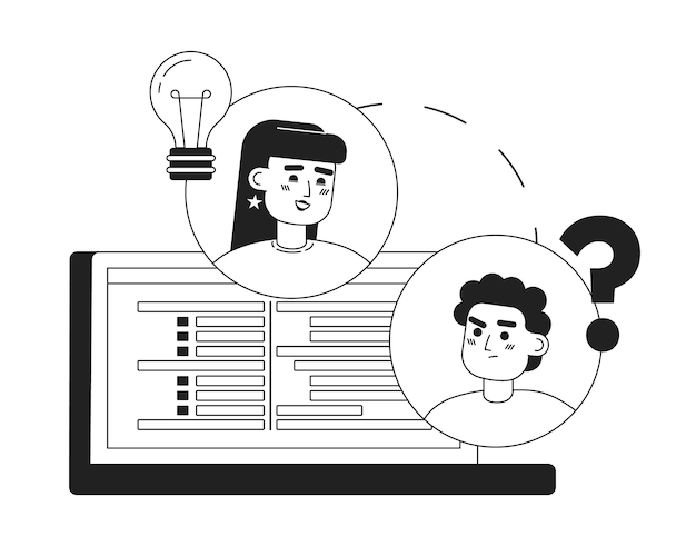 Comunicación efectiva en equipo virtual ilustración de punto de vector de concepto en blanco y negro