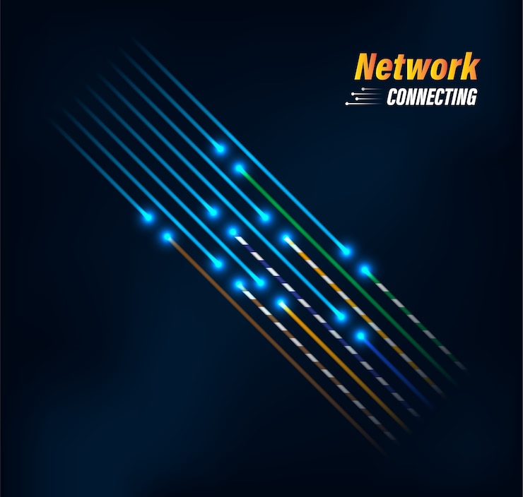 Vector comunicación empresarial de conexión por fibra óptica.
