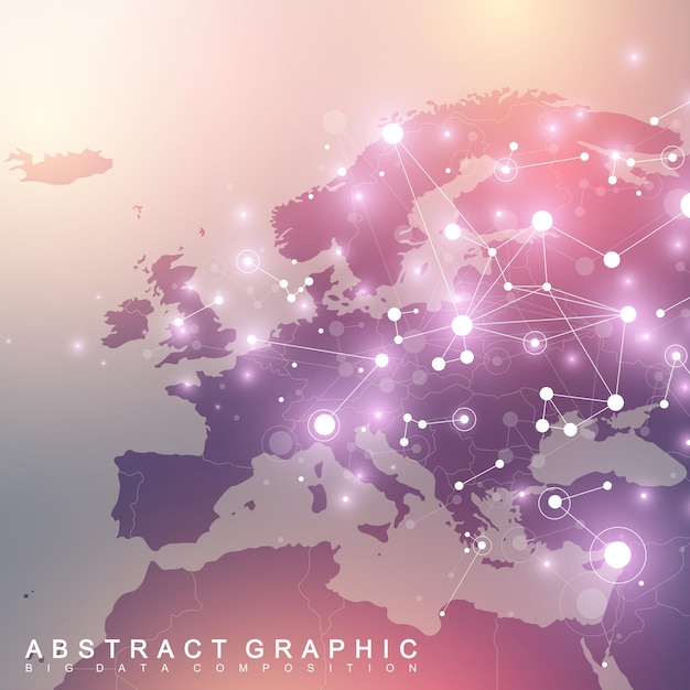 Comunicación de fondo gráfico geométrico con mapa de europa complejo de big data con compuestos perspecti