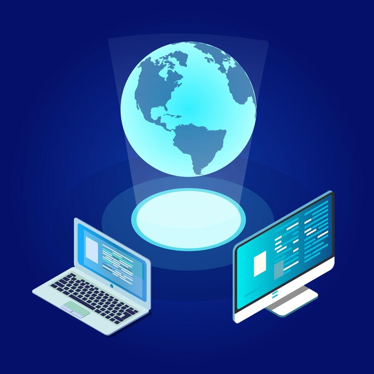 Vector comunicación global red de internet en todo el planeta red e intercambio de datos en el planeta satélites conectados para criptomoneda financiera o tecnología iot eps