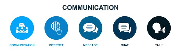 Comunicación internet mensaje chat hablar iconos Plantilla de diseño infográfico Concepto creativo con 5 pasos