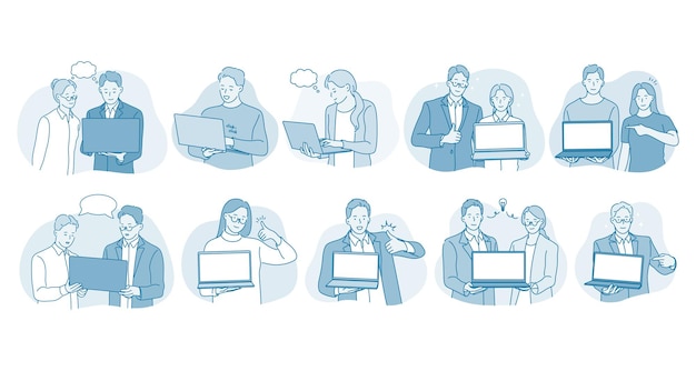 Comunicación en línea, computadora portátil, concepto de equipo empresarial