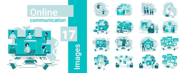 Comunicación en línea Un conjunto de ilustraciones en estilo empresarial Una colección de imágenes