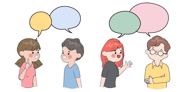 Comunicación de personas dibujadas a mano hablando chateando y concepto de discusión