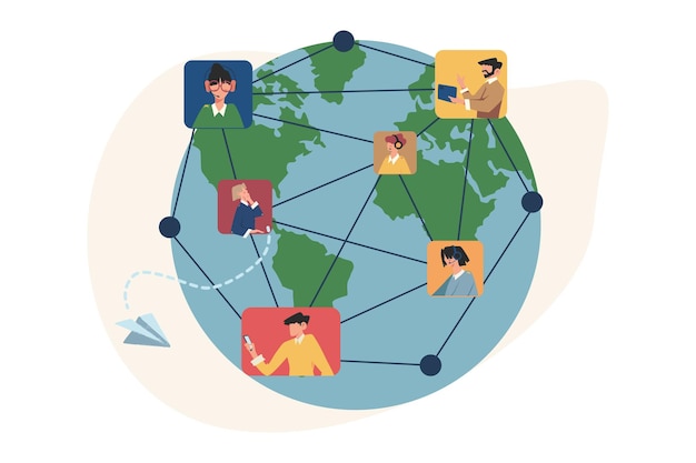 Comunicación a través de las redes sociales de Internet en todo el mundo.