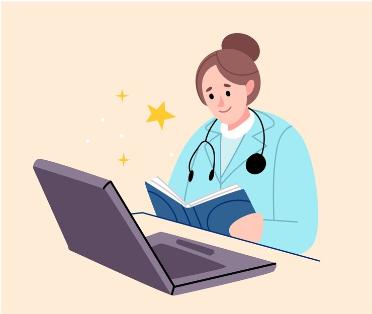 Vector comunicación por video, consulta con un médico en línea. el médico brinda información sobre el tratamiento y el estado de salud.
