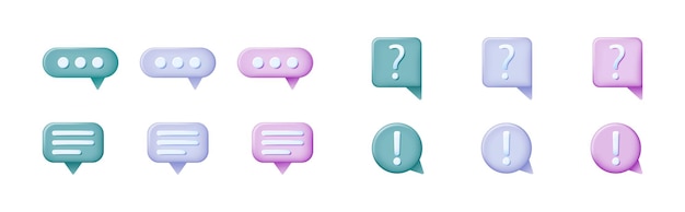Comunicación de voz diálogo pregunta exclamación burbujas conjunto de iconos realistas vector 3d