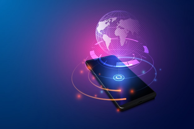 Vector comunicaciones de alta velocidad con internet desde cualquier parte del mundo a través de internet móvil por teléfono.