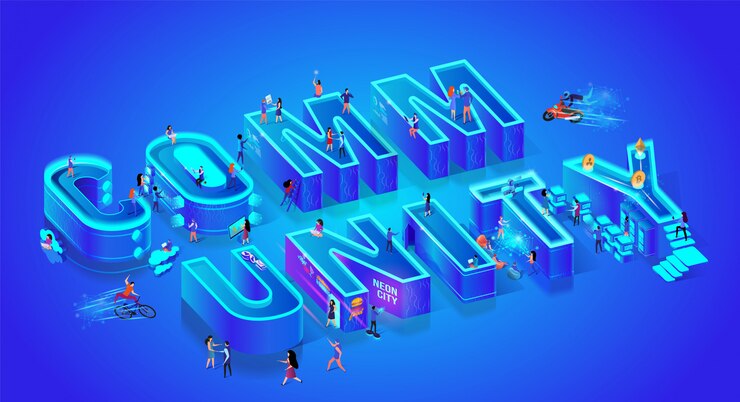 Vector comunidad de palabras. estilo isométrico 3d. letras enormes