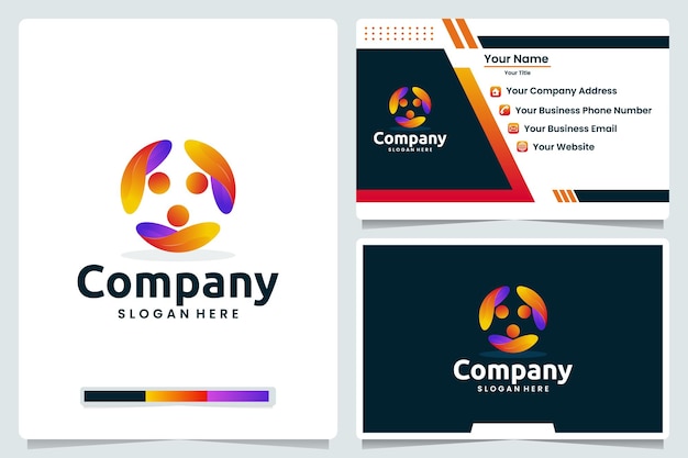 Comunidad, personas, degradado de color, diseño de logotipo y tarjeta de visita