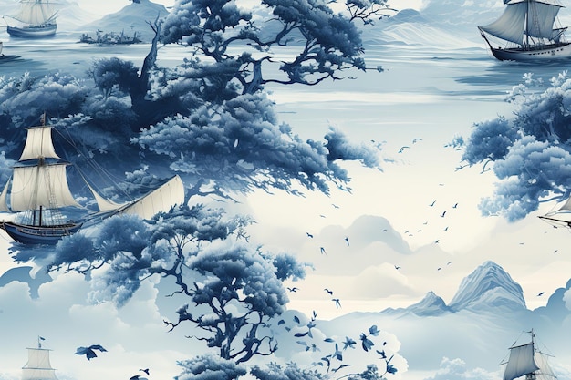 Concepción artística invierno paisaje nieve ilustración fondo acuarela