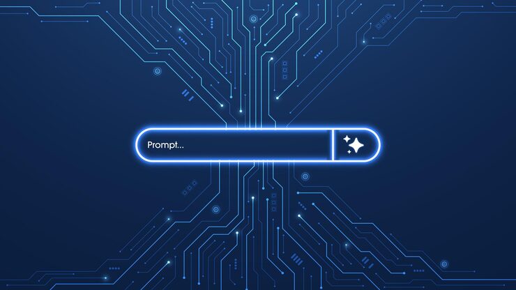 Vector concept of ai generate a prompt generative and search bar on futuristic circuit motherboard artificial intelligence technology for digital content and automated data transformation vector