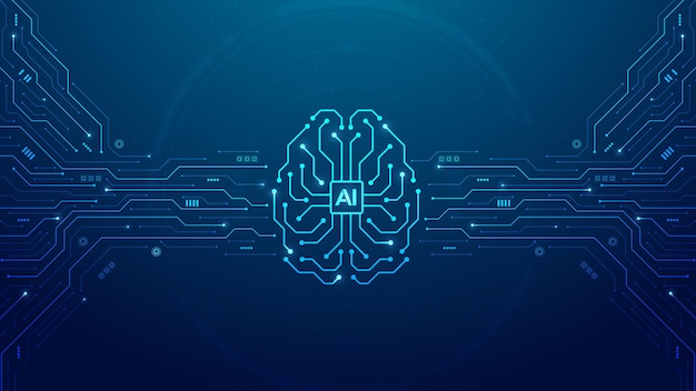 Concept of Artificial Intelligence AI digital brain on a circuit board Big data and machine learning technology LLM Large Language Model Generative AI for business support Vector illustration